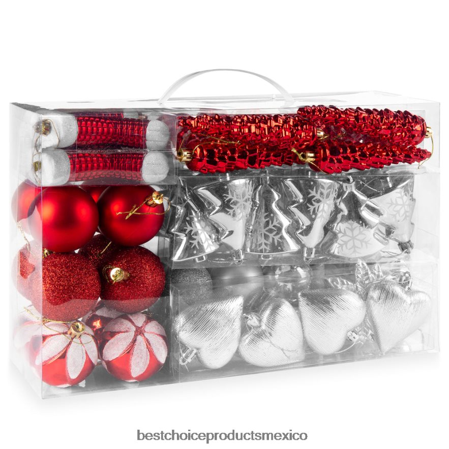 estacional Juego de 72 adornos navideños hechos a mano e inastillables. Best Choice Products rojo/plata X080FZ269
