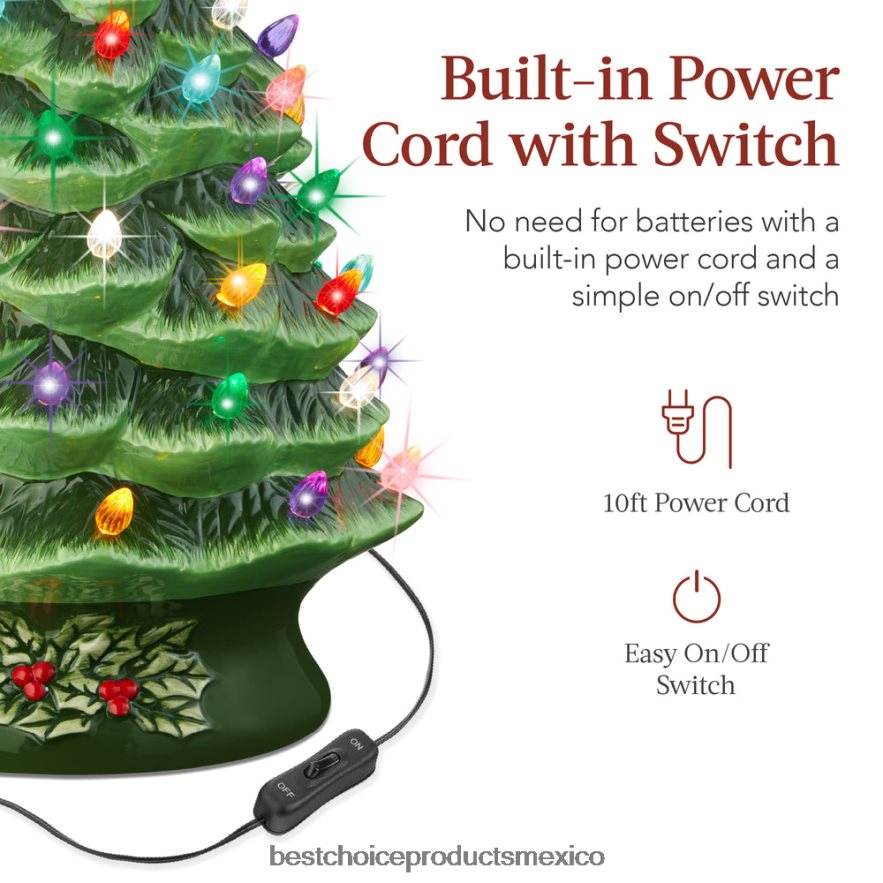estacional Decoración de árbol de Navidad de cerámica preiluminada XL con luz LED y temporizador. Best Choice Products verde X080FZ164
