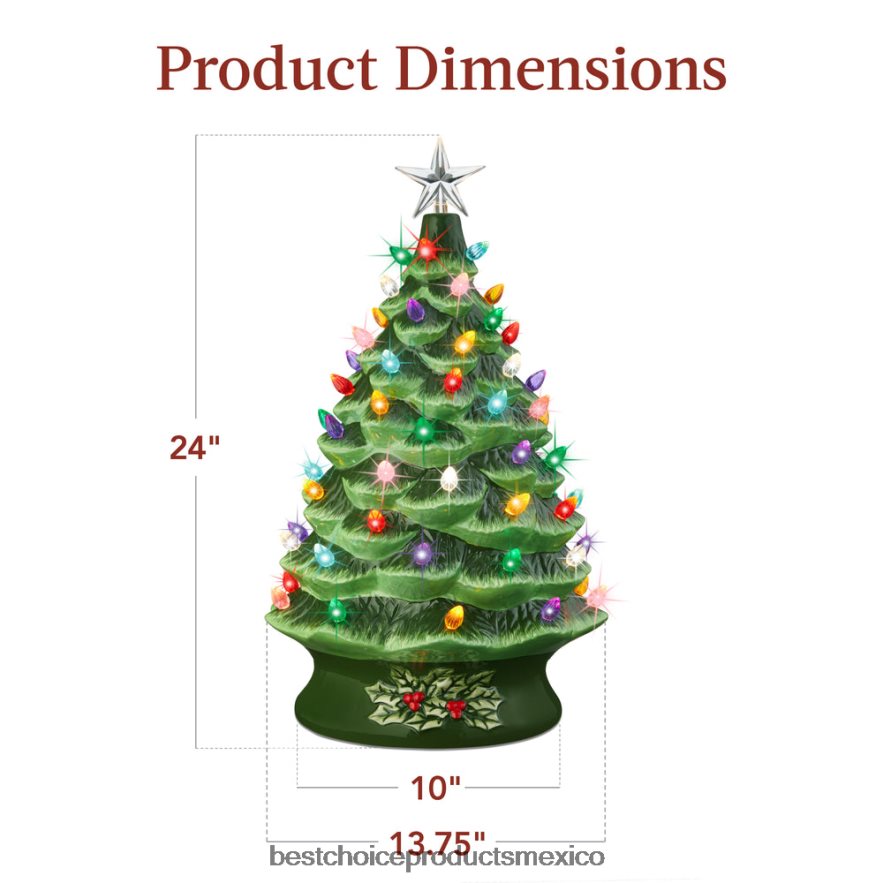 estacional Decoración de árbol de Navidad de cerámica preiluminada XL con luz LED y temporizador. Best Choice Products verde X080FZ164