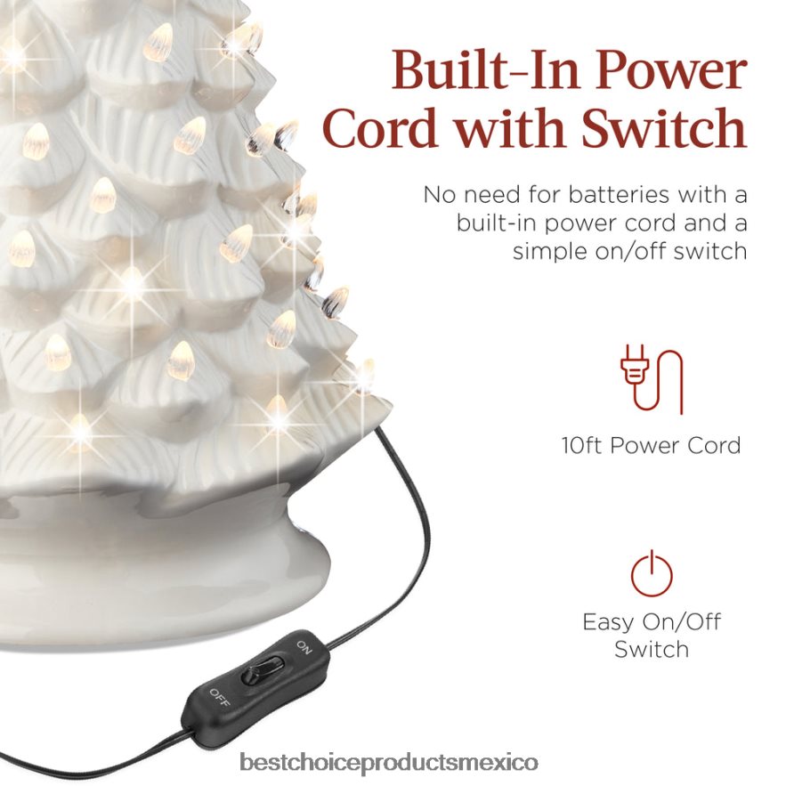 estacional Gran adorno de árbol de Navidad de cerámica preiluminado con luz LED y temporizador. Best Choice Products blanco X080FZ240