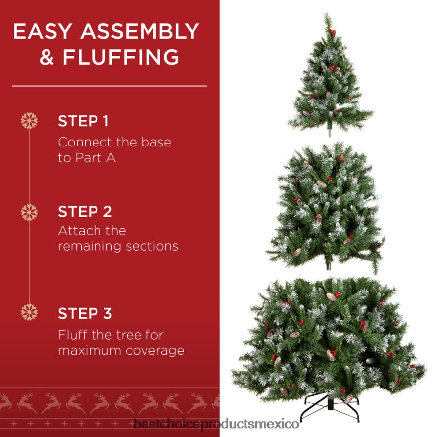 estacional Pino navideño preiluminado con piñas y puntas de ramas flocadas Best Choice Products bayas X080FZ1