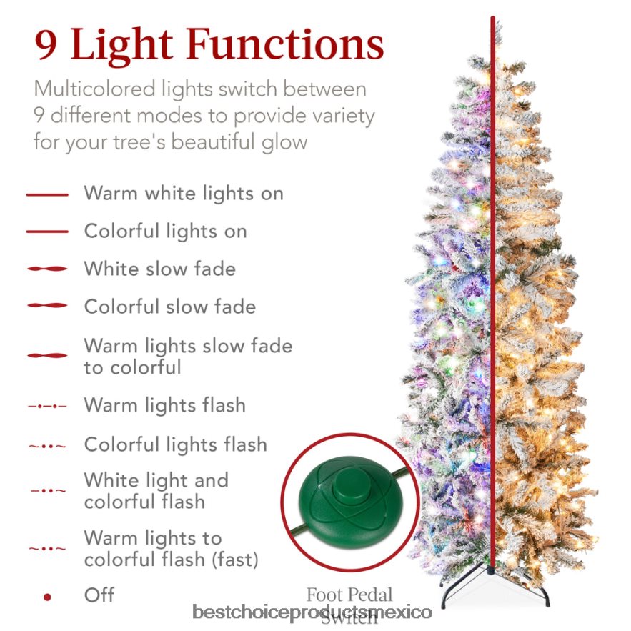 estacional Árbol de Navidad artificial con forma de lápiz y nieve preiluminado con luces multicolores Best Choice Products belleza X080FZ252