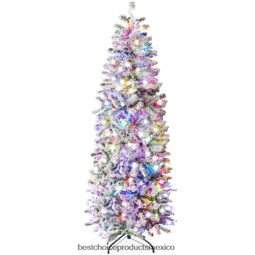 estacional Árbol de Navidad artificial con forma de lápiz y nieve preiluminado con luces multicolores Best Choice Products belleza X080FZ255