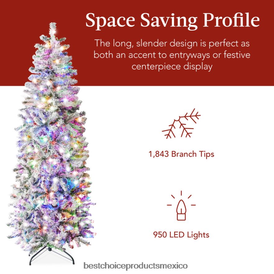 estacional Árbol de Navidad artificial con forma de lápiz y nieve preiluminado con luces multicolores Best Choice Products belleza X080FZ255