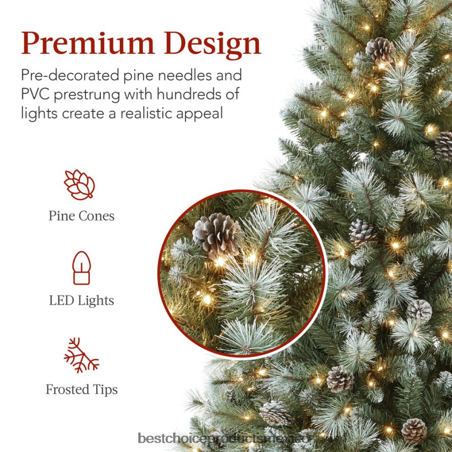 estacional Árbol de Navidad artificial de pino escocés esmerilado preiluminado Best Choice Products soporte metálico X080FZ234