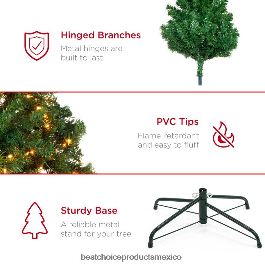 estacional Árbol de Navidad de abeto artificial preiluminado con base de metal plegable Best Choice Products belleza X080FZ24