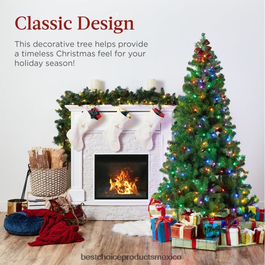 estacional Árbol de Navidad de abeto artificial preiluminado con luces LED multicolores Best Choice Products belleza X080FZ12