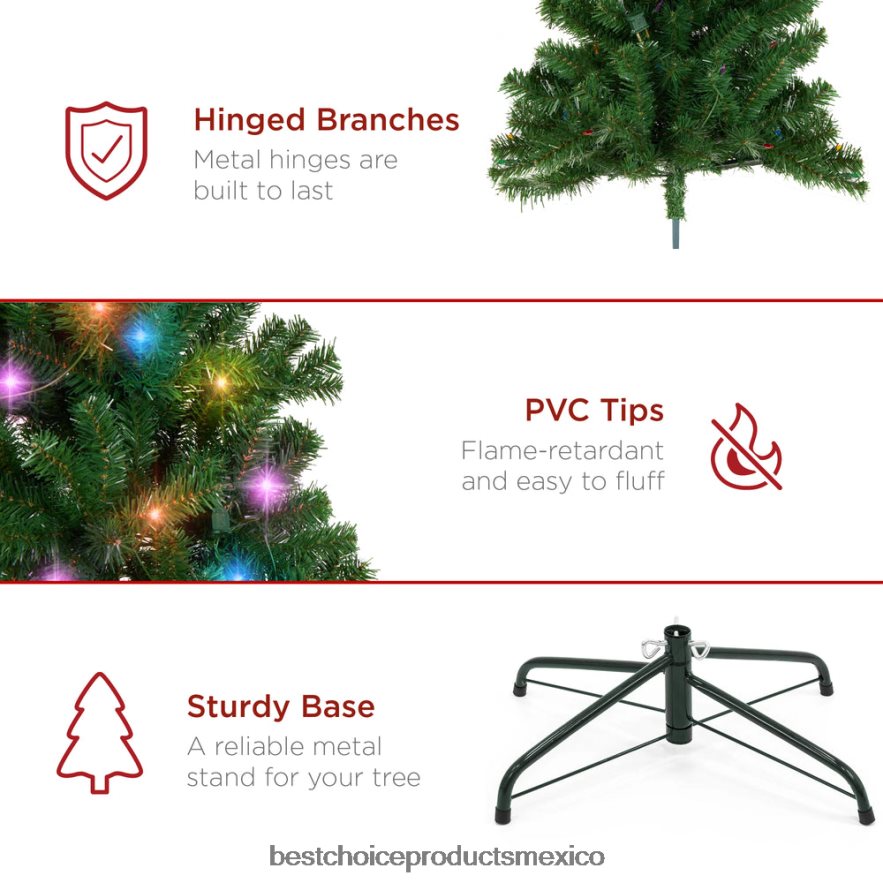 estacional Árbol de Navidad de abeto artificial preiluminado con luces LED multicolores Best Choice Products belleza X080FZ13