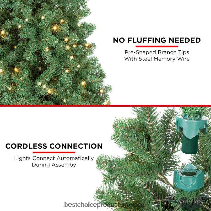 estacional Árbol de Navidad de abeto artificial preiluminado instantáneo sin pelusas con ramas de memoria Best Choice Products multicolor X080FZ131