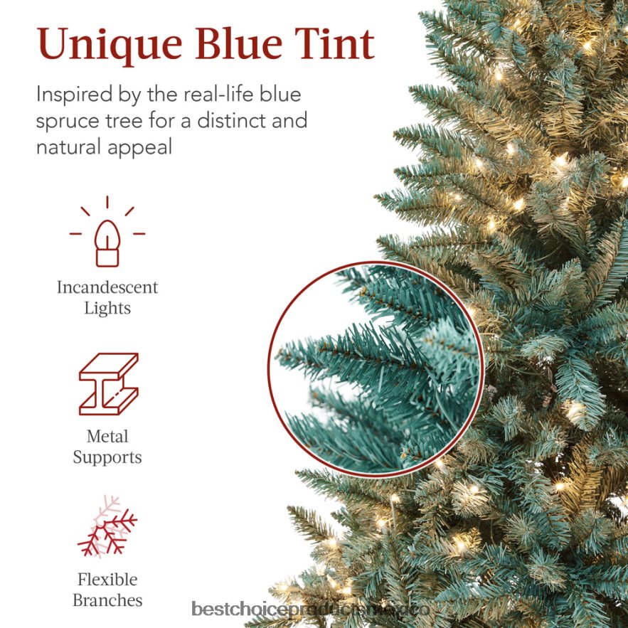 estacional Árbol de Navidad de abeto azul preiluminado con base plegable y luces incandescentes Best Choice Products belleza X080FZ53