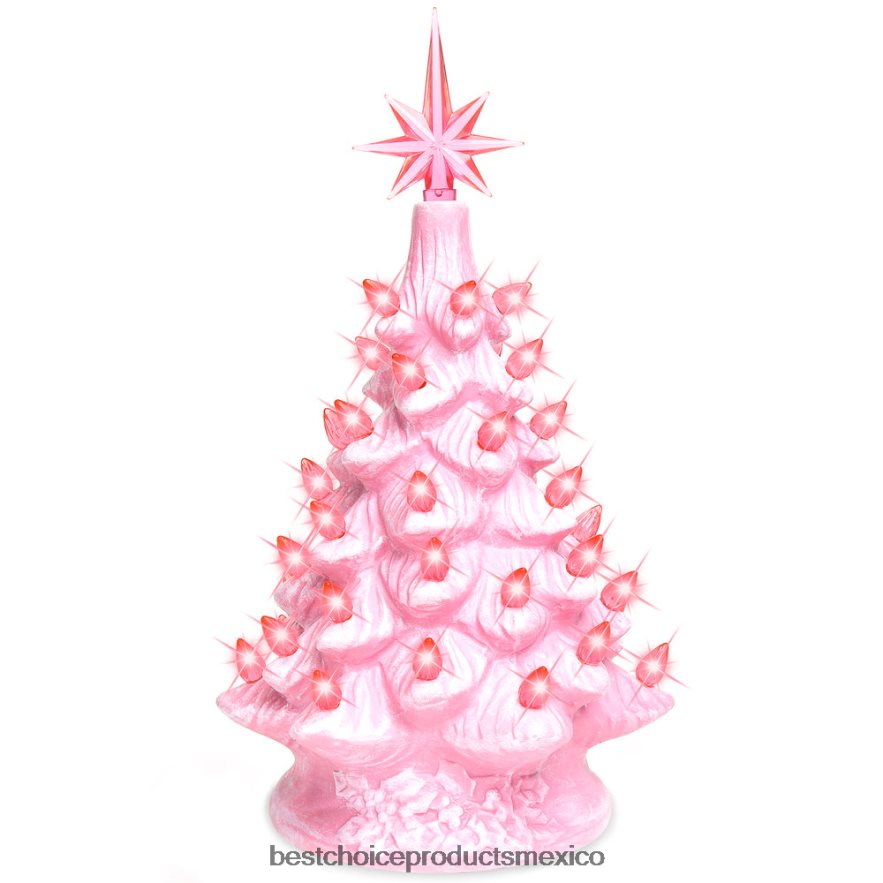 estacional Árbol de Navidad de mesa de cerámica pintado a mano preiluminado de 11 pulgadas con luces Best Choice Products rosa X080FZ266