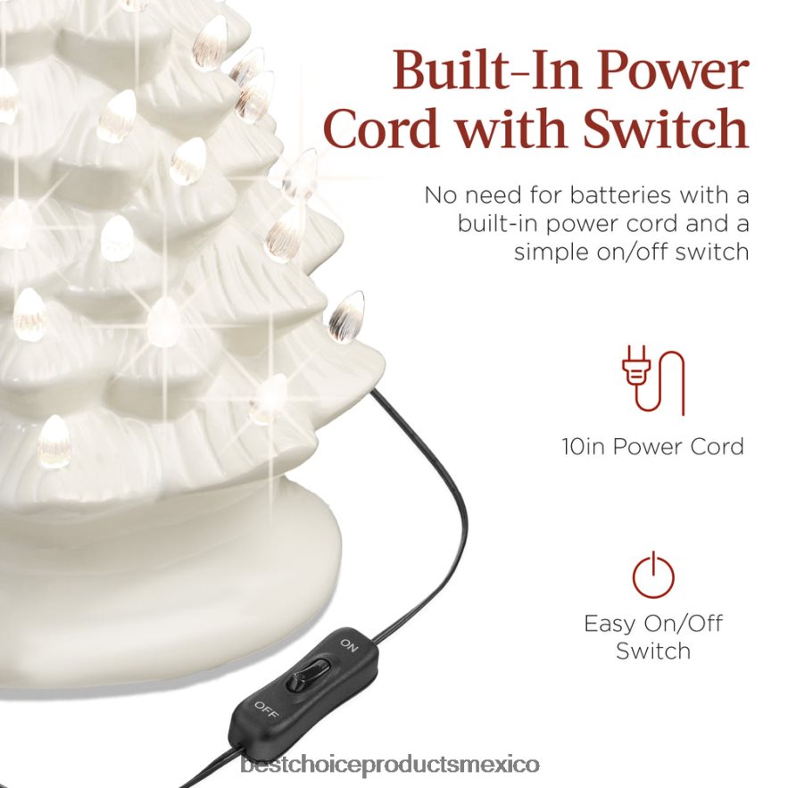 estacional Árbol de Navidad de mesa de cerámica preiluminado con luces - 15 pulgadas Best Choice Products blanco con luces blancas cálidas X080FZ215