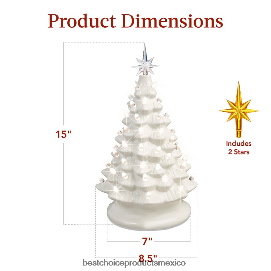 estacional Árbol de Navidad de mesa de cerámica preiluminado con luces - 15 pulgadas Best Choice Products blanco con luces blancas cálidas X080FZ215