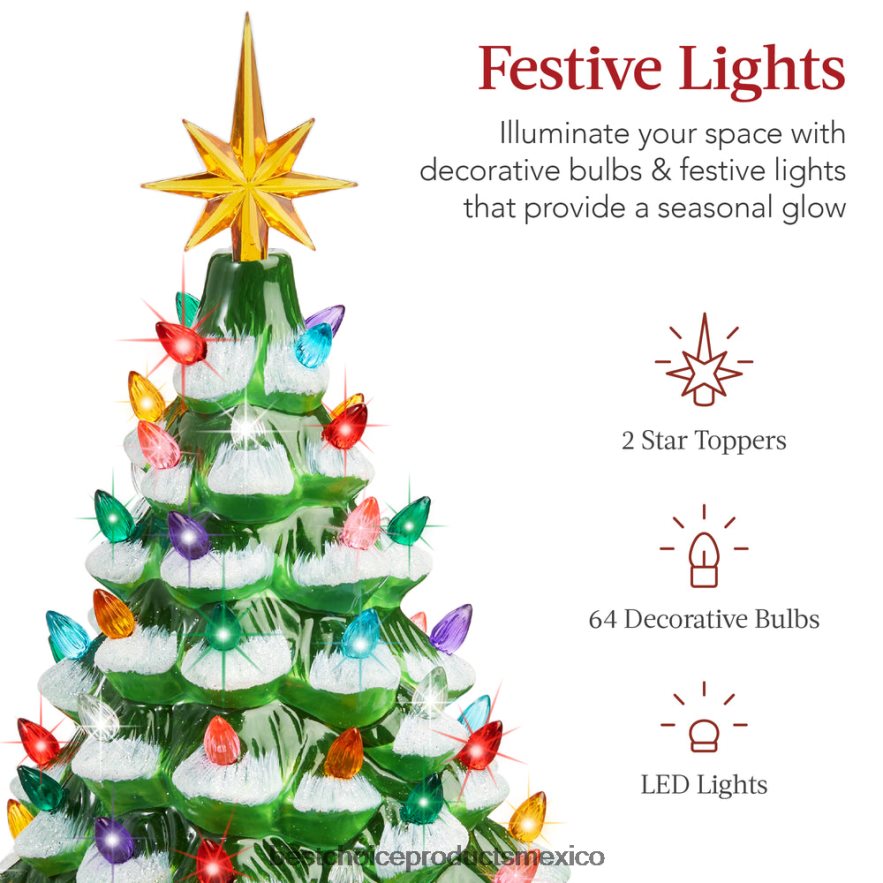 estacional Árbol de Navidad de mesa de cerámica preiluminado con luces - 15 pulgadas Best Choice Products esmerilado con luces multicolores X080FZ214