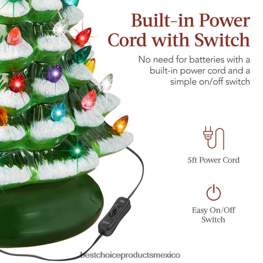 estacional Árbol de Navidad de mesa de cerámica preiluminado con luces - 15 pulgadas Best Choice Products esmerilado con luces multicolores X080FZ214