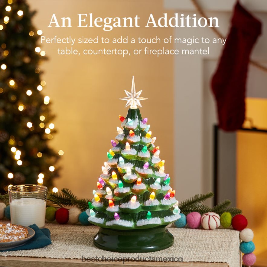 estacional Árbol de Navidad de mesa de cerámica preiluminado con luces - 15 pulgadas Best Choice Products esmerilado con luces multicolores X080FZ214