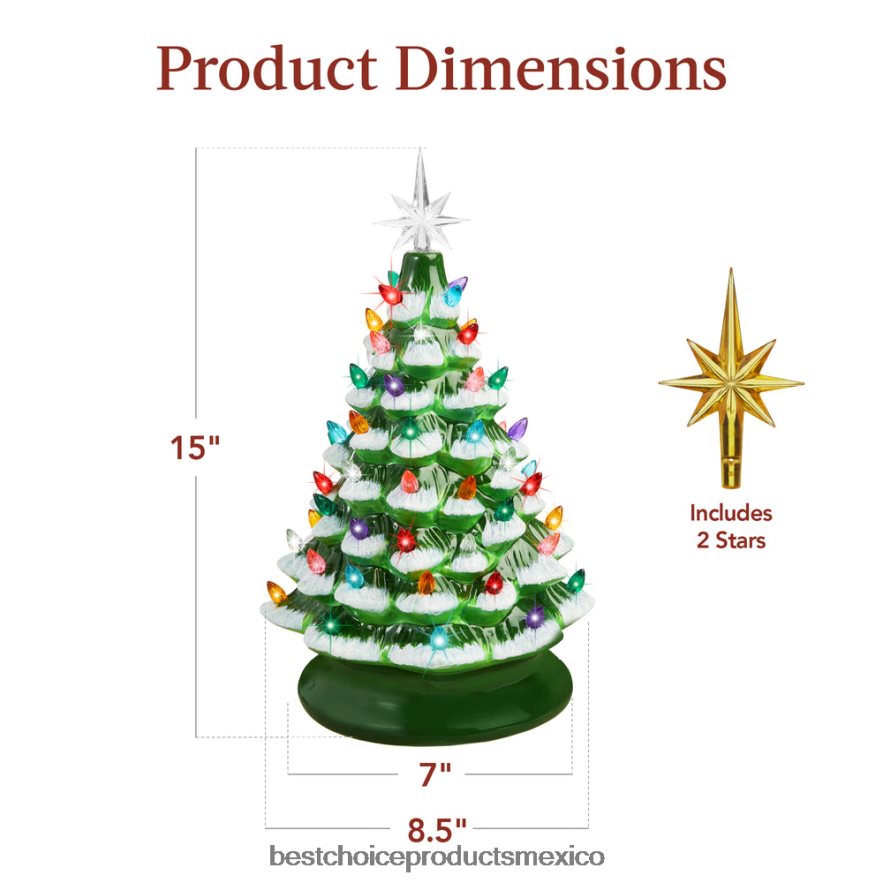 estacional Árbol de Navidad de mesa de cerámica preiluminado con luces - 15 pulgadas Best Choice Products esmerilado con luces multicolores X080FZ214