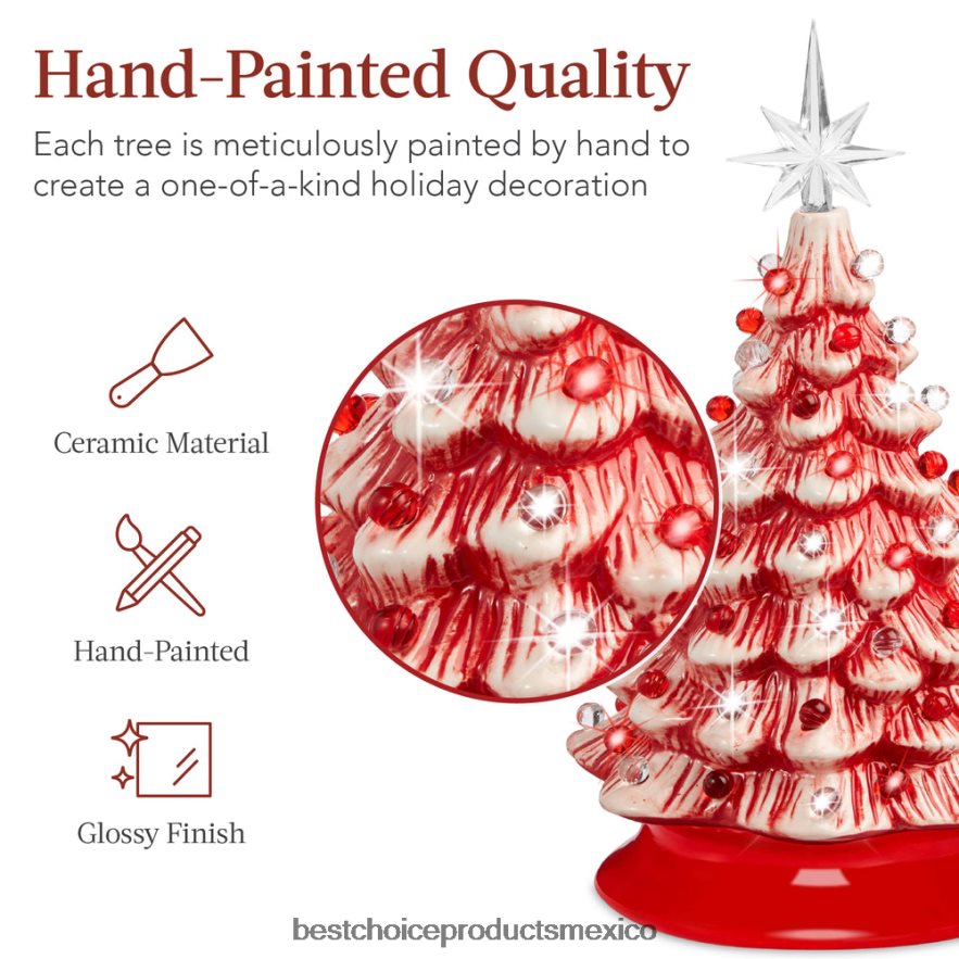 estacional Árbol de Navidad de mesa de cerámica preiluminado con luces - 15 pulgadas Best Choice Products menta con luces rojas y blancas X080FZ218