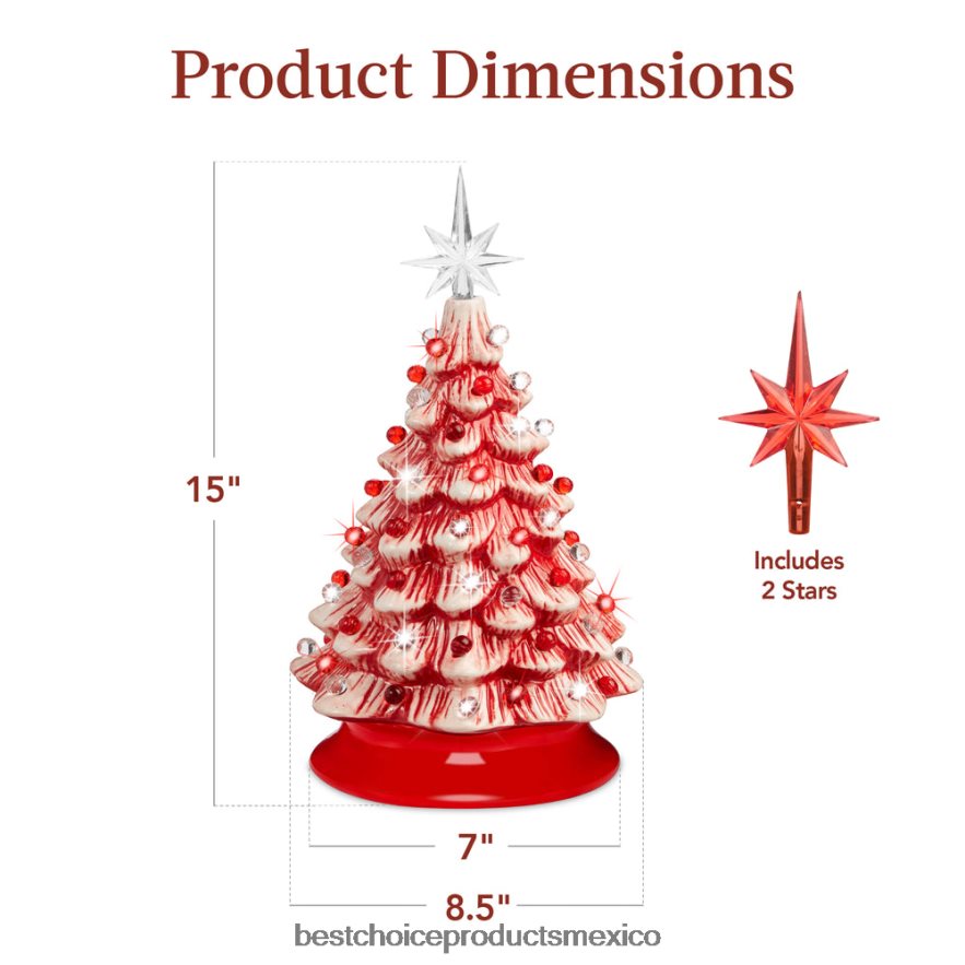 estacional Árbol de Navidad de mesa de cerámica preiluminado con luces - 15 pulgadas Best Choice Products menta con luces rojas y blancas X080FZ218