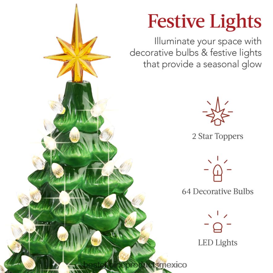 estacional Árbol de Navidad de mesa de cerámica preiluminado con luces - 15 pulgadas Best Choice Products verde con luces blancas cálidas X080FZ217