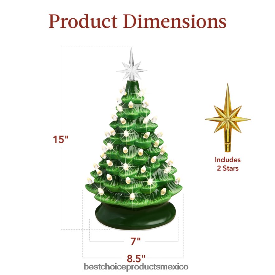 estacional Árbol de Navidad de mesa de cerámica preiluminado con luces - 15 pulgadas Best Choice Products verde con luces blancas cálidas X080FZ217