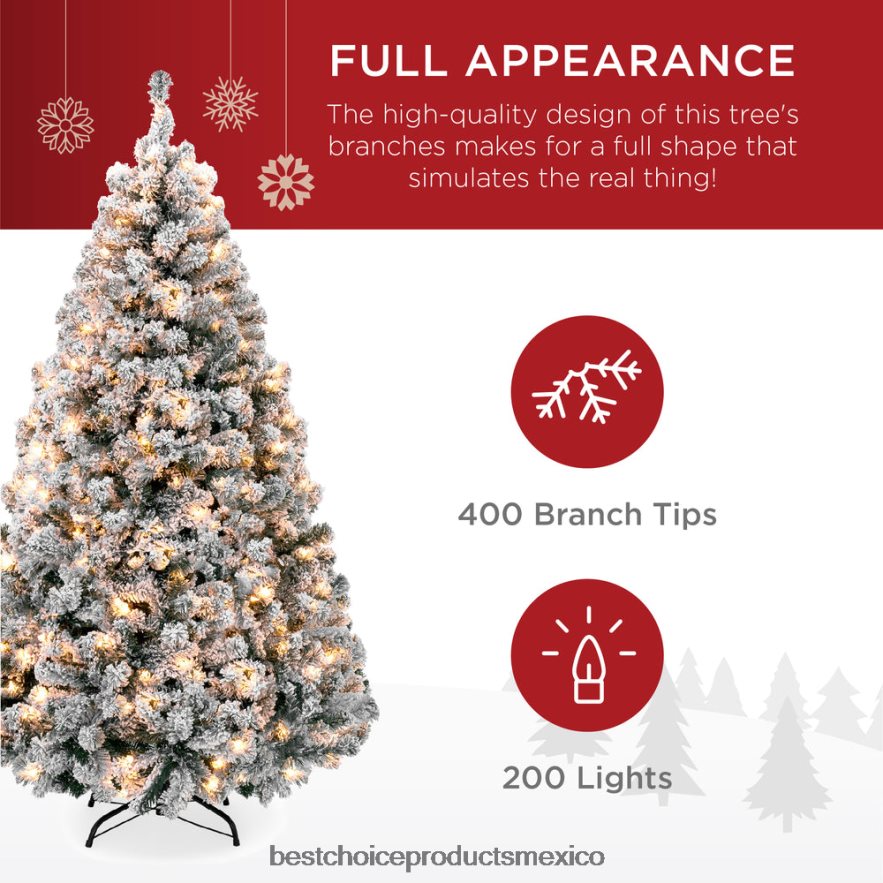 estacional Árbol de Navidad de pino artificial con nieve preiluminada Best Choice Products luces blancas cálidas X080FZ4