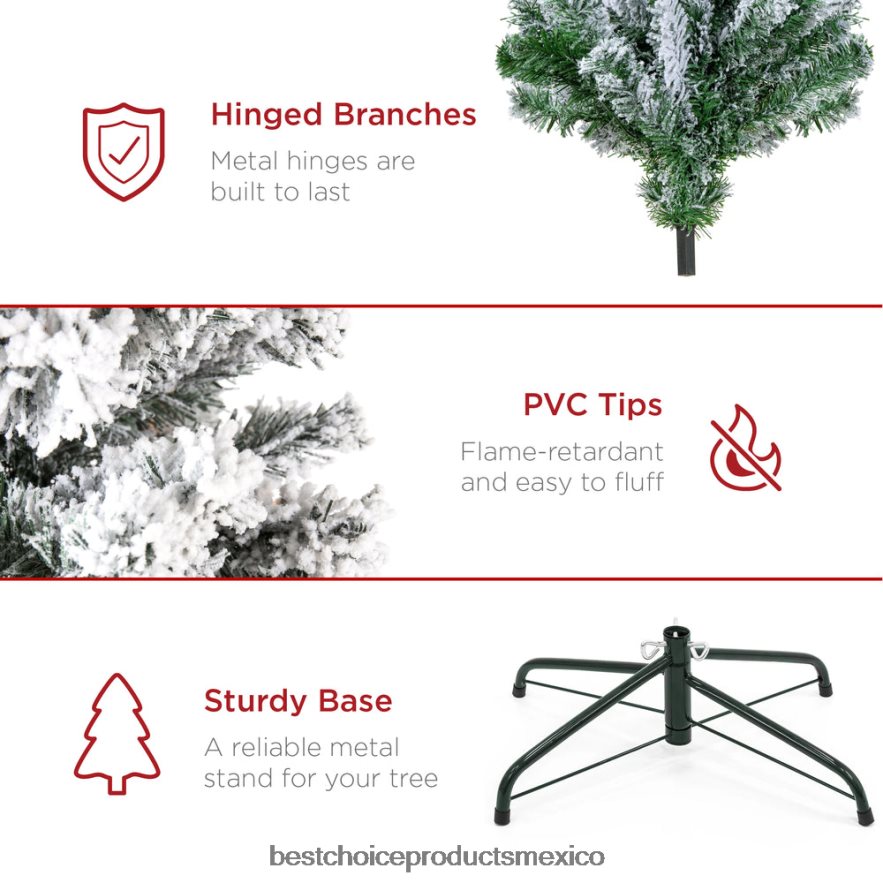estacional Árbol de Navidad de pino artificial con nieve preiluminada Best Choice Products luces blancas cálidas X080FZ4