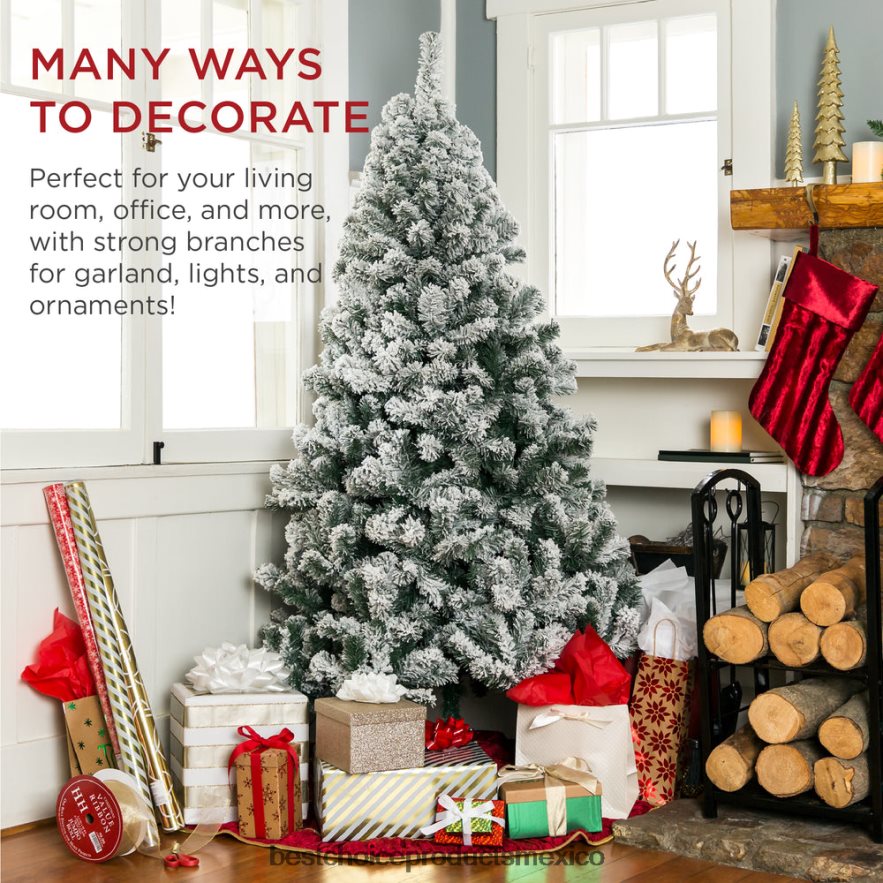 estacional Árbol de Navidad de pino artificial con nieve preiluminada Best Choice Products luces blancas cálidas X080FZ4