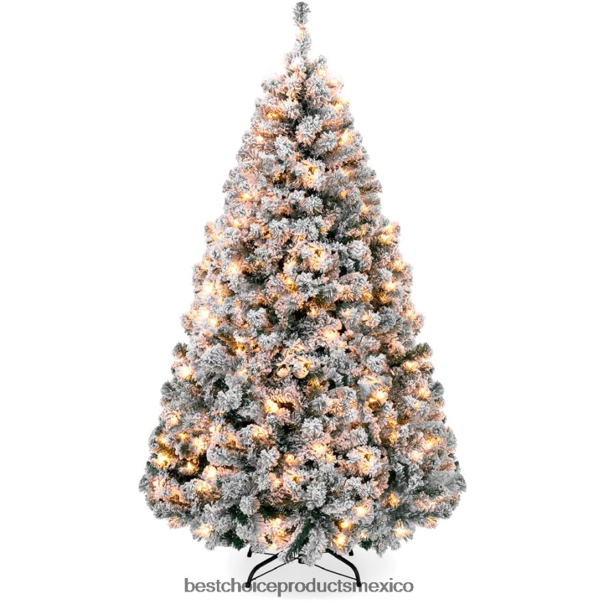 estacional Árbol de Navidad de pino artificial con nieve preiluminada Best Choice Products luces blancas cálidas X080FZ6