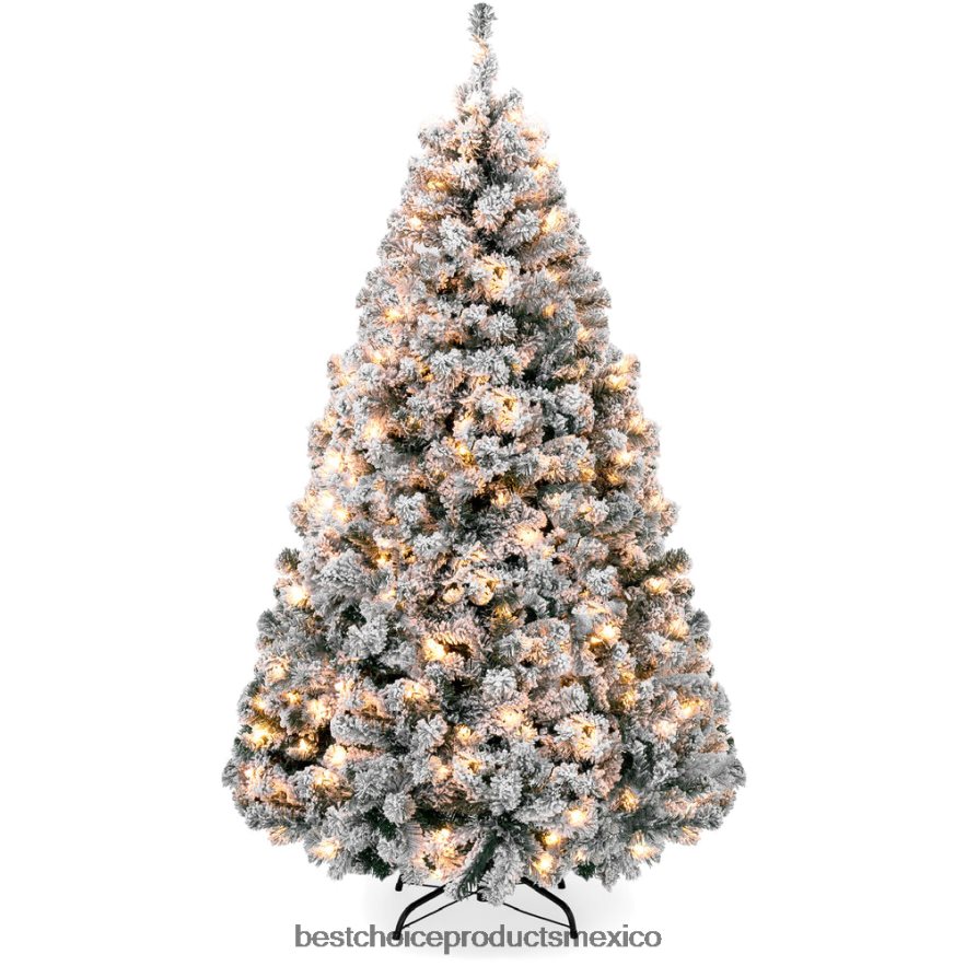 estacional Árbol de Navidad de pino artificial con nieve preiluminada Best Choice Products luces blancas cálidas X080FZ8