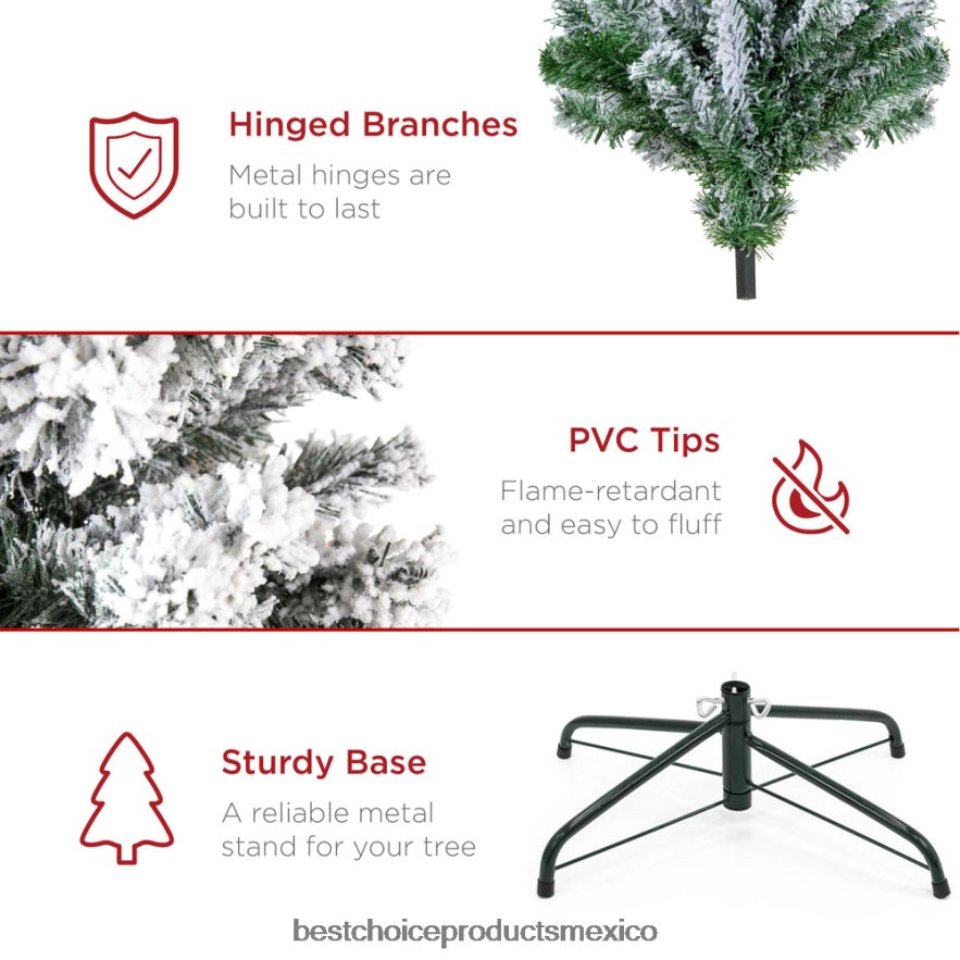 estacional Árbol de Navidad de pino artificial con nieve preiluminada Best Choice Products luces blancas cálidas X080FZ8