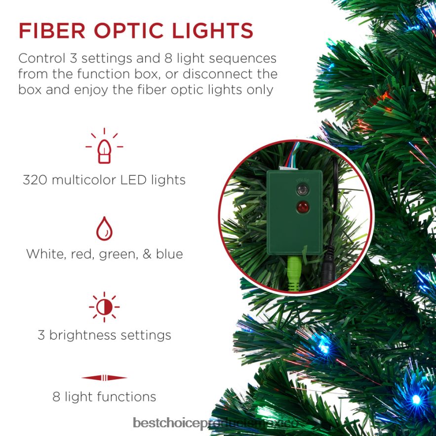 estacional Árbol de Navidad de pino de fibra óptica preiluminado con luces multicolores y LED. Best Choice Products belleza X080FZ101