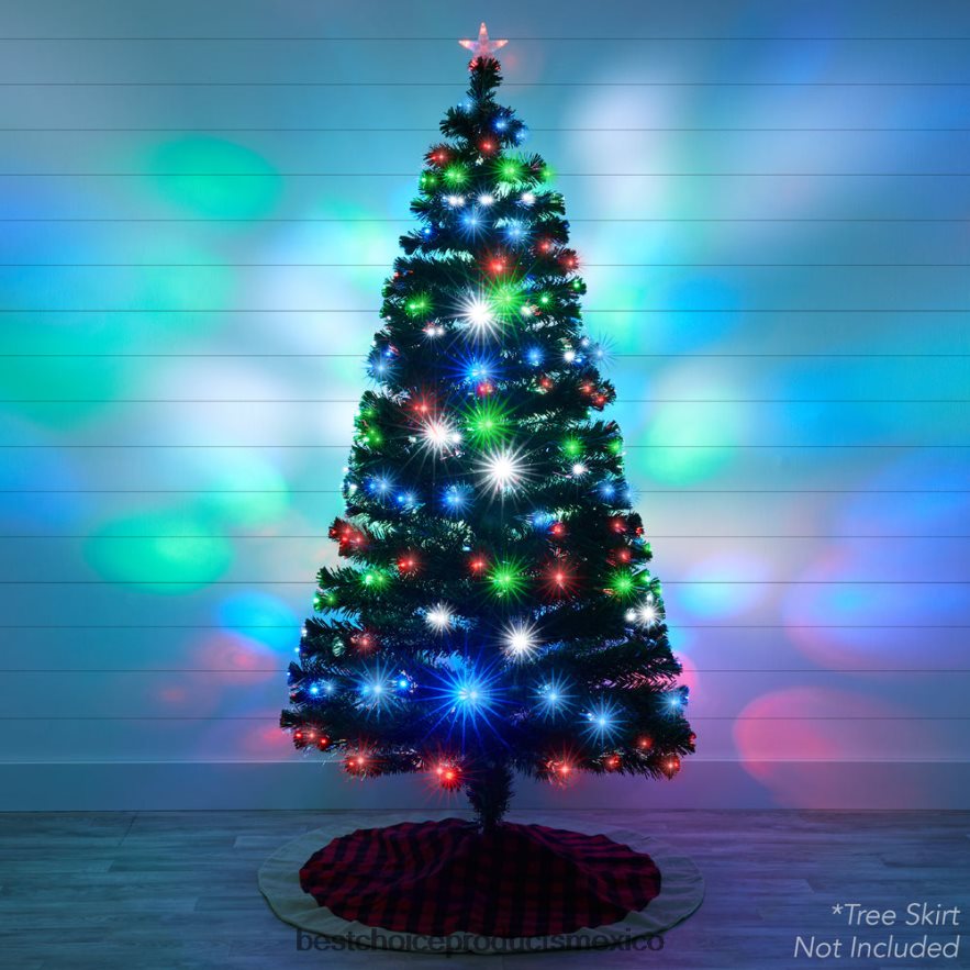 estacional Árbol de Navidad de pino de fibra óptica preiluminado con luces multicolores y LED. Best Choice Products belleza X080FZ99