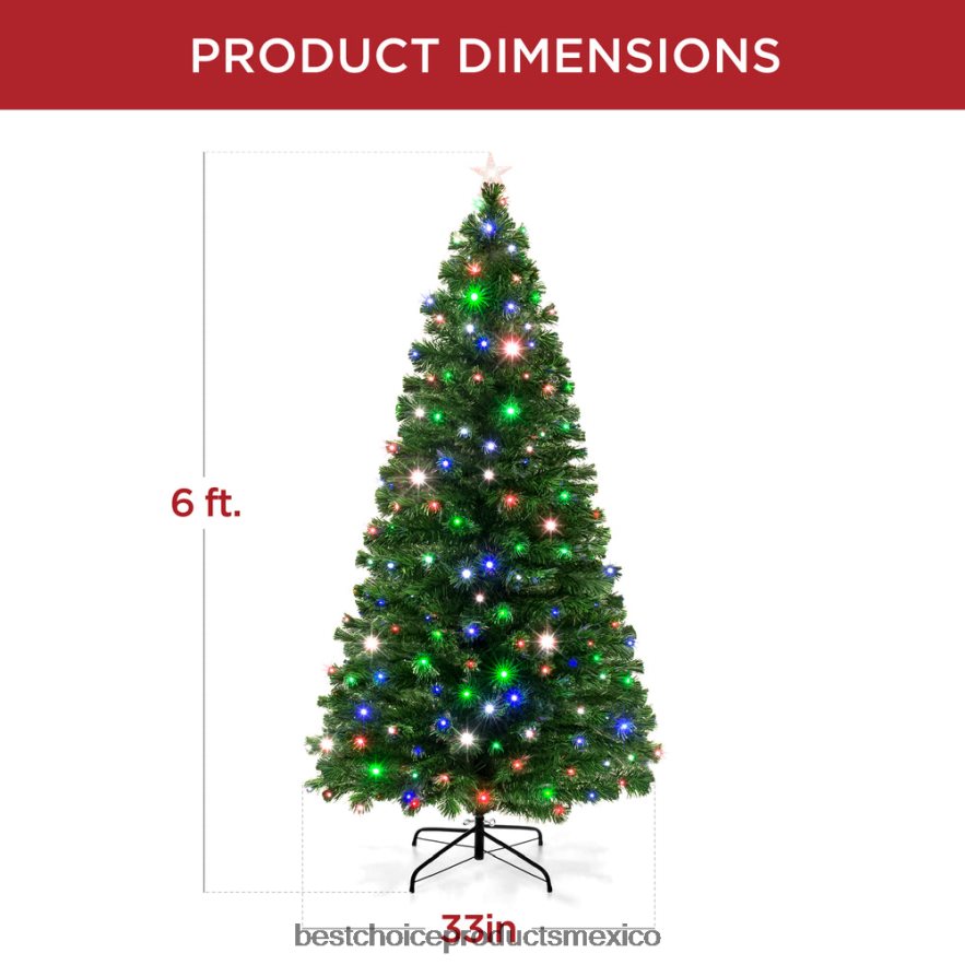 estacional Árbol de Navidad de pino de fibra óptica preiluminado con luces multicolores y LED. Best Choice Products belleza X080FZ99