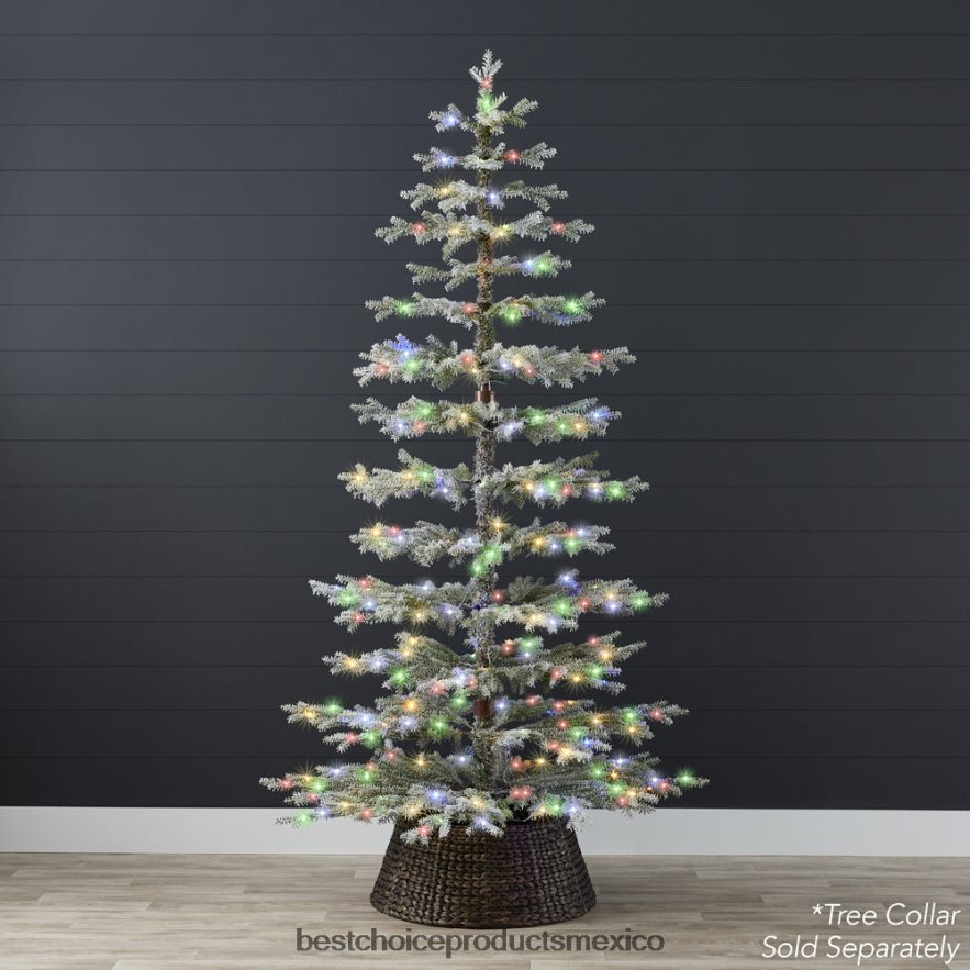 estacional Árbol de Navidad flocado disperso preiluminado con LED 2 en 1, conexión inalámbrica Best Choice Products belleza X080FZ90