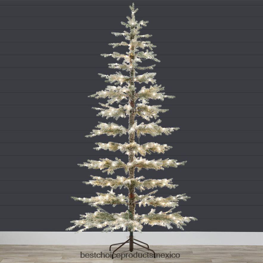 estacional Árbol de Navidad flocado disperso preiluminado con LED 2 en 1, conexión inalámbrica Best Choice Products belleza X080FZ92