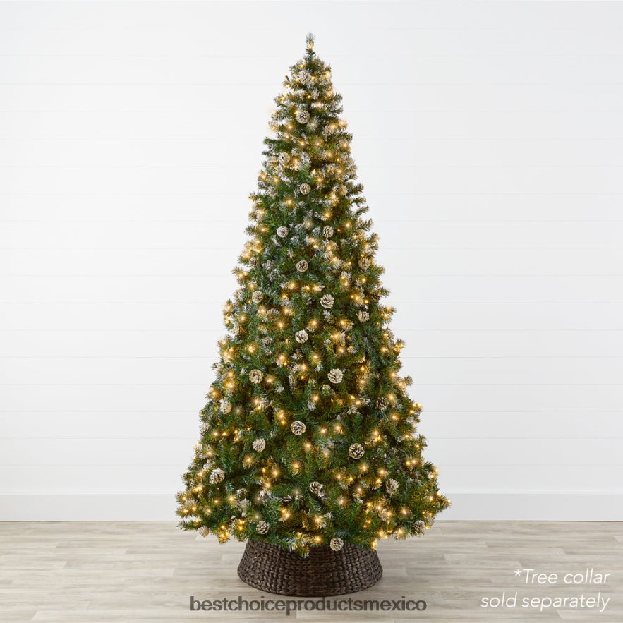 estacional Árbol de Navidad preiluminado y decorado con puntas flocadas y piñas. Best Choice Products belleza X080FZ73