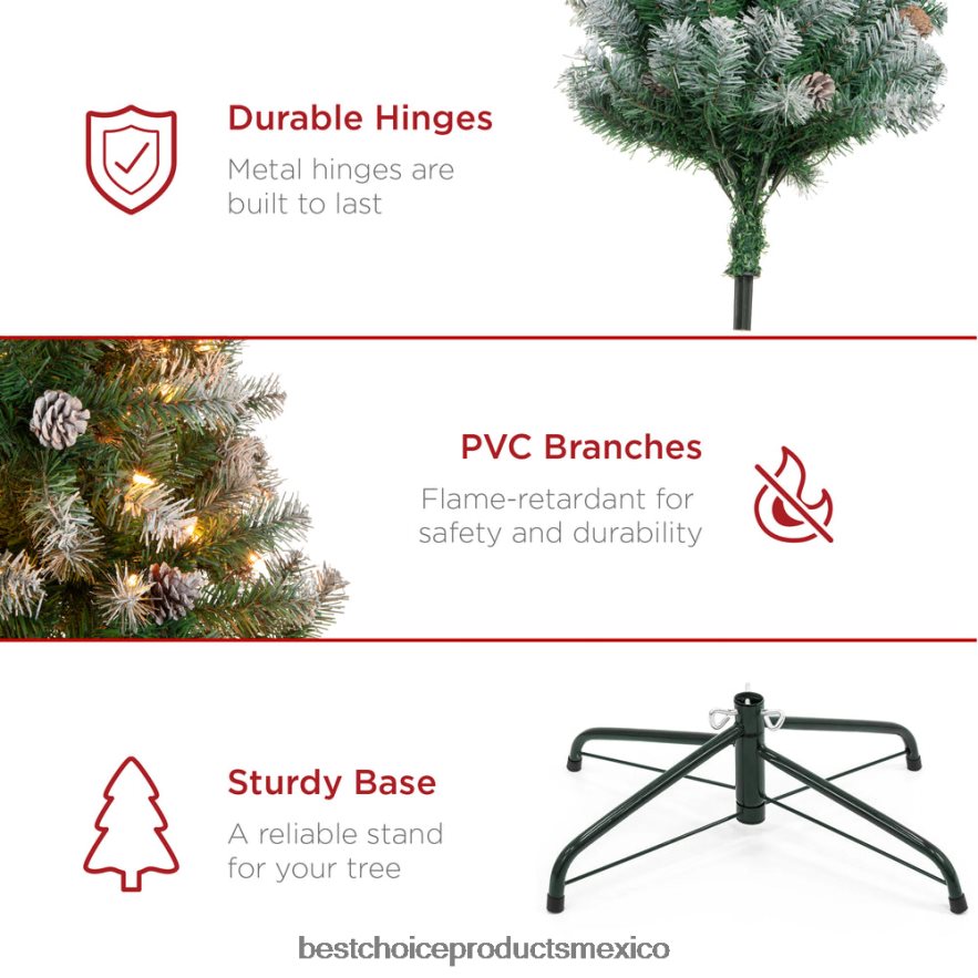 estacional Árbol de Navidad preiluminado y decorado con puntas flocadas y piñas. Best Choice Products belleza X080FZ73