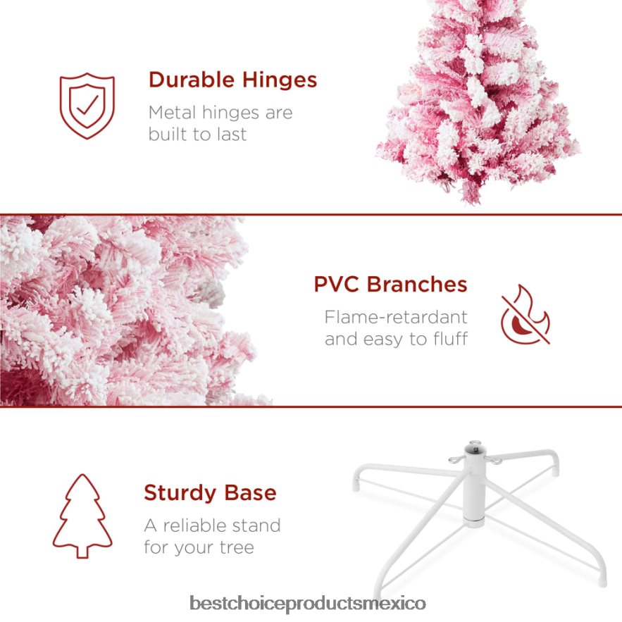 estacional Árbol de Navidad rosa preiluminado con decoración navideña completa y base de metal. Best Choice Products belleza X080FZ183