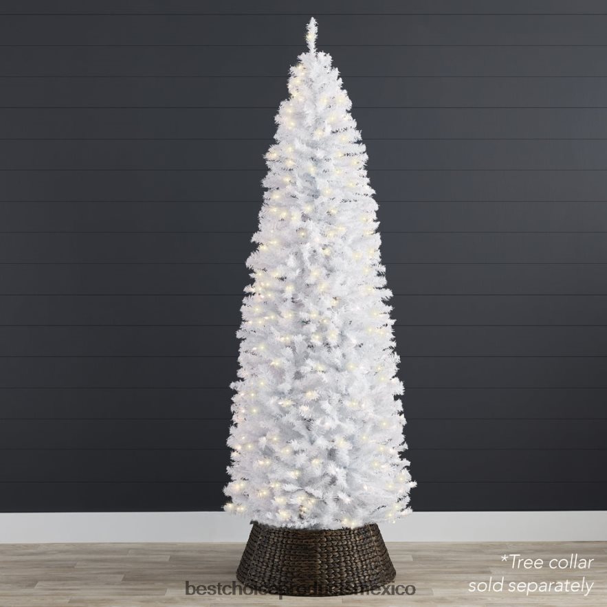 estacional Árbol de Navidad tipo lápiz blanco preiluminado con base de metal, luces incandescentes Best Choice Products belleza X080FZ258