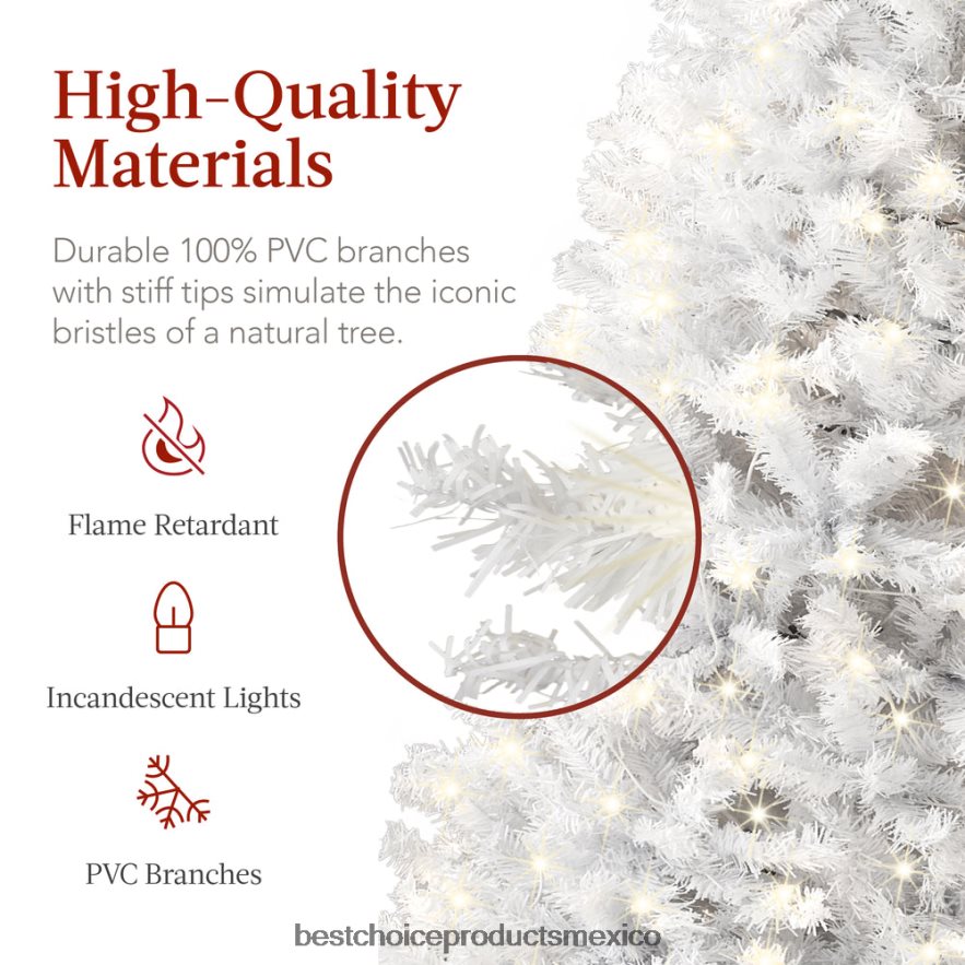 estacional Árbol de Navidad tipo lápiz blanco preiluminado con base de metal, luces incandescentes Best Choice Products belleza X080FZ258