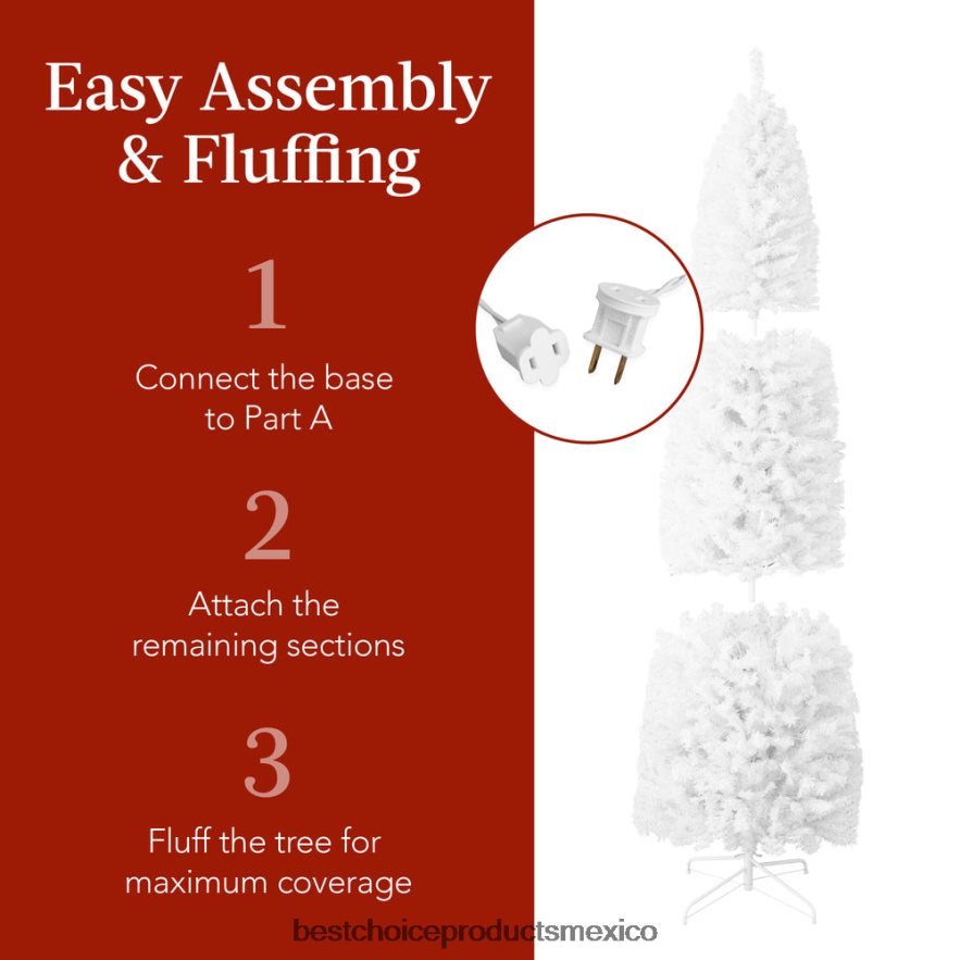 estacional Árbol de Navidad tipo lápiz blanco preiluminado con base de metal, luces incandescentes Best Choice Products belleza X080FZ258