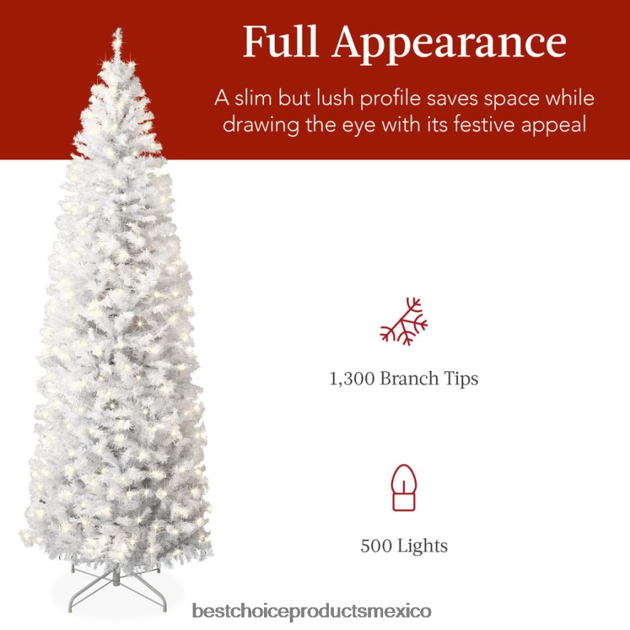 estacional Árbol de Navidad tipo lápiz blanco preiluminado con base de metal, luces incandescentes Best Choice Products belleza X080FZ258