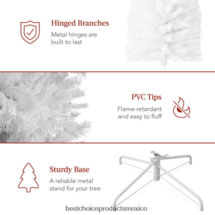 estacional Árbol de Navidad tipo lápiz blanco preiluminado con base de metal, luces incandescentes Best Choice Products belleza X080FZ258