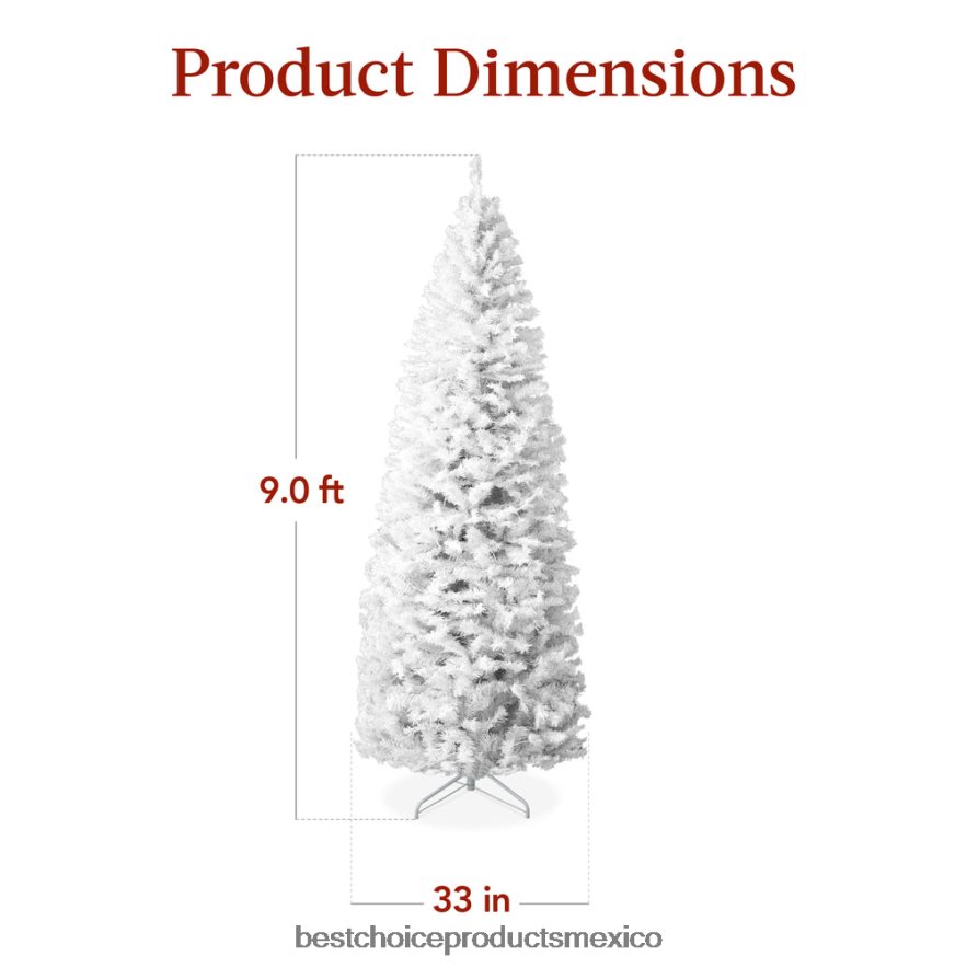 estacional Árbol de Navidad tipo lápiz blanco preiluminado con base de metal, luces incandescentes Best Choice Products belleza X080FZ258