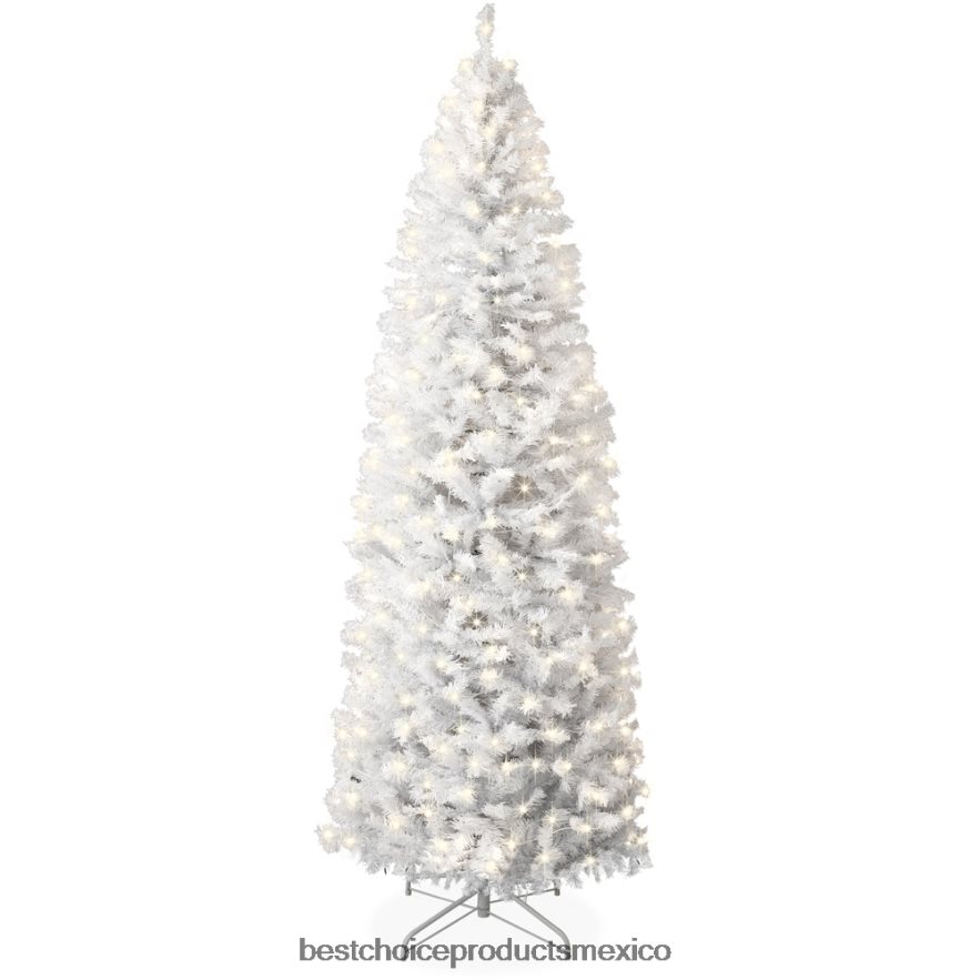 estacional Árbol de Navidad tipo lápiz blanco preiluminado con base de metal, luces incandescentes Best Choice Products belleza X080FZ259