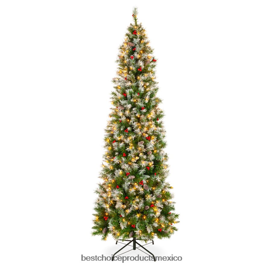 estacional Árbol de abeto preiluminado parcialmente flocado con bayas y piñas Best Choice Products belleza X080FZ157
