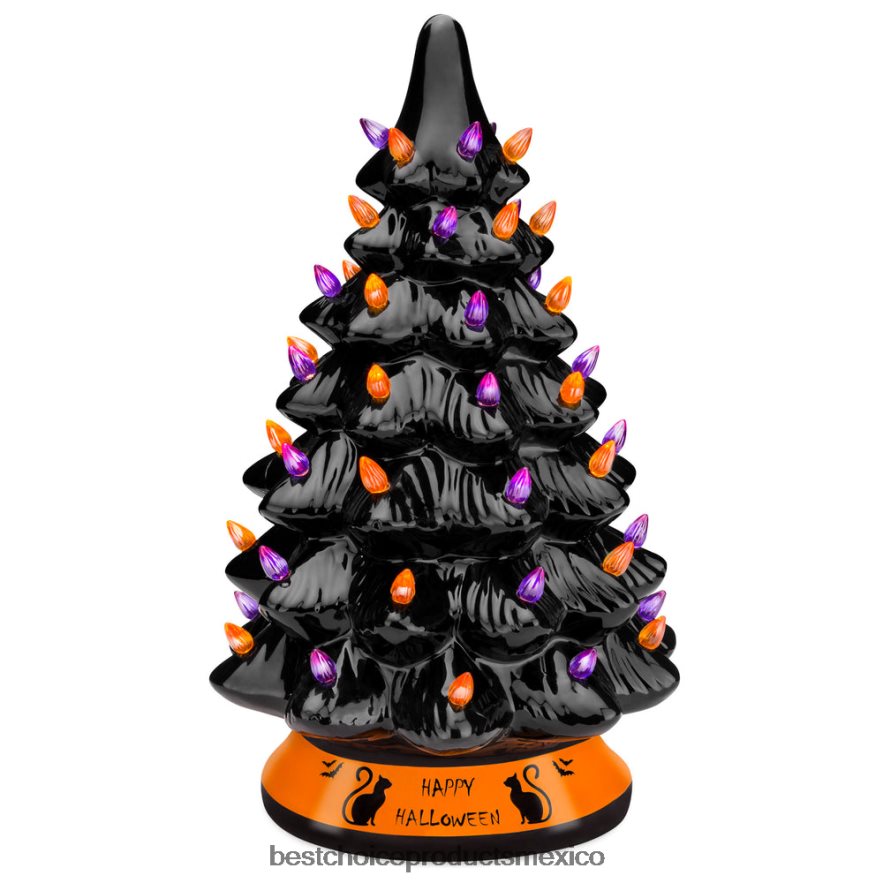 estacional Árbol de mesa de cerámica para Halloween con bombillas naranjas y moradas Best Choice Products negro X080FZ219