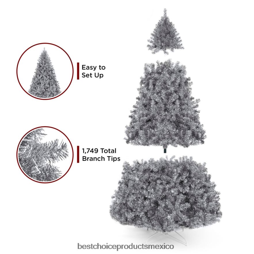 estacional Árbol de Navidad de oropel artificial plateado con soporte plegable Best Choice Products belleza X080FZ177