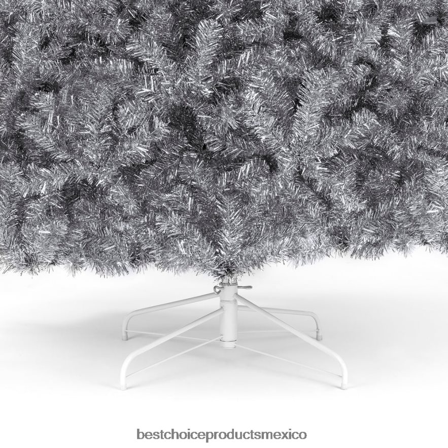 estacional Árbol de Navidad de oropel artificial plateado con soporte plegable Best Choice Products belleza X080FZ177